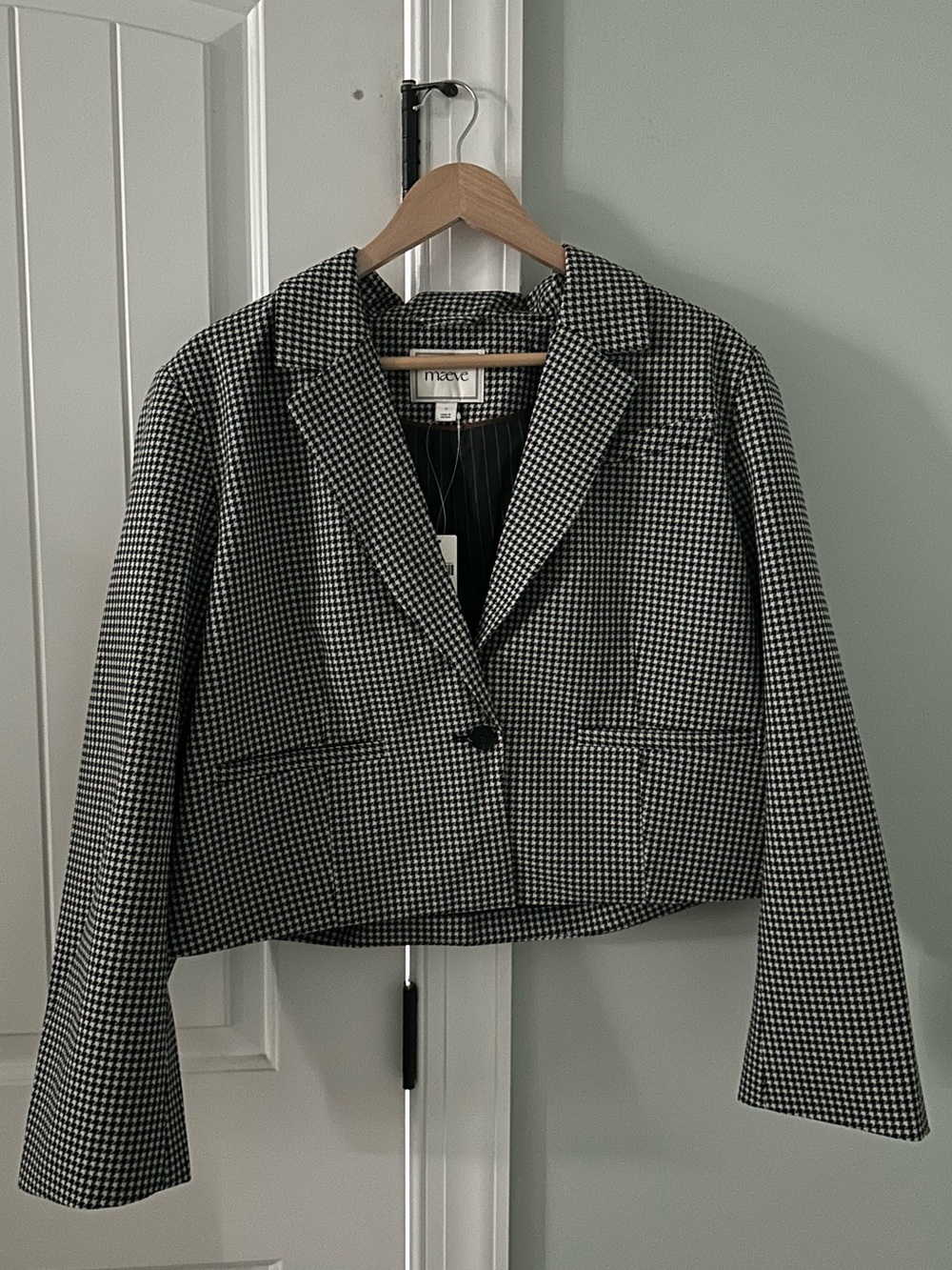 Maeve Anthropologie Houndstooth Cropped Boxy Blazer Size L NWT - Picture 6 of 12